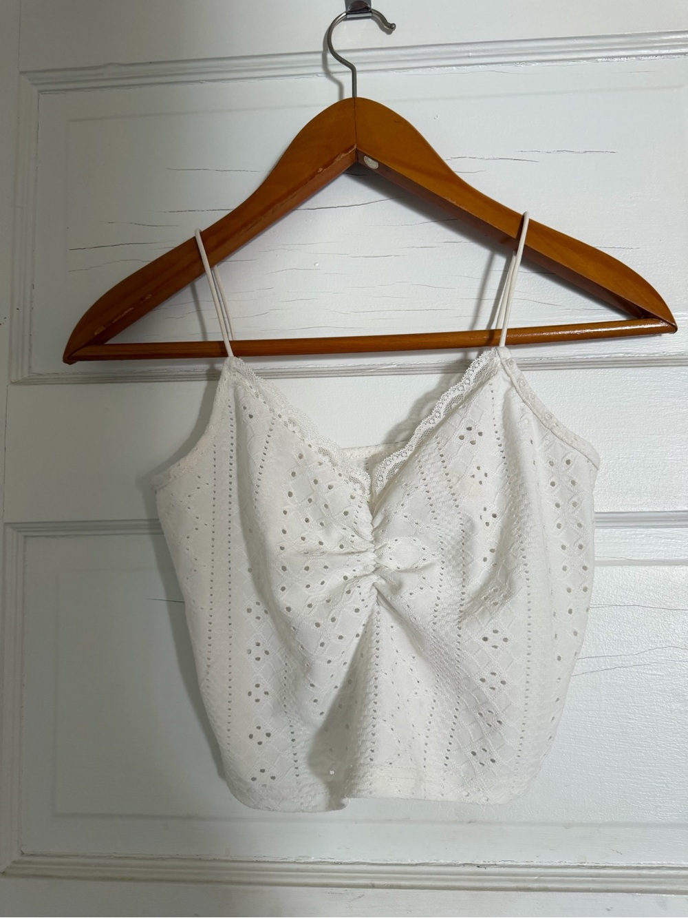 White Eyelet Lace Trim Sleepwear Top